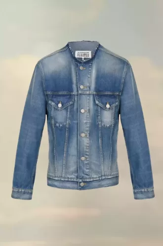 Collarless denim jacket