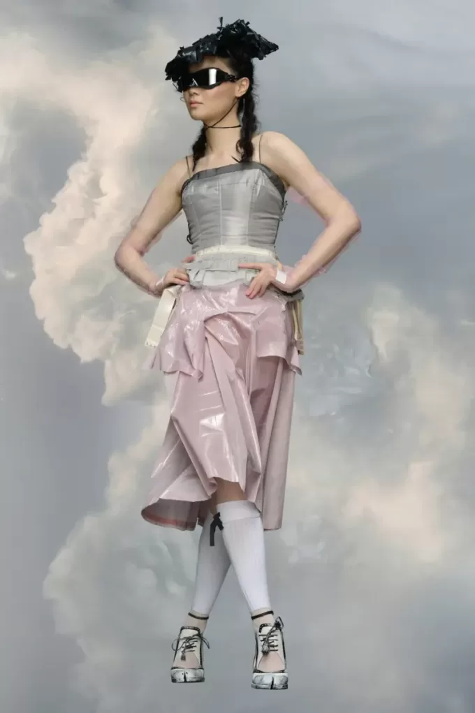 Laminated taffeta midi skirt Laminated taffeta midi skirt